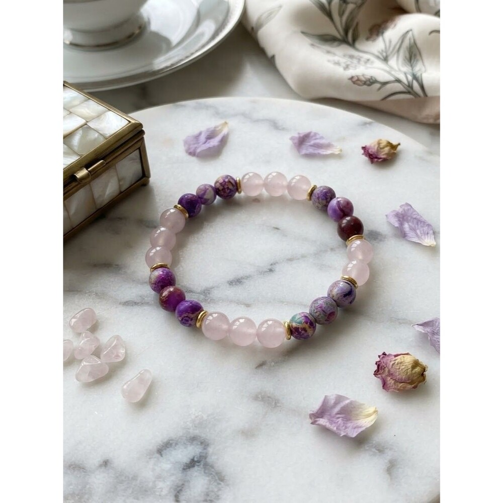 Rose Quartz Rhodonite Stone Bracelet Pink Healing Crystal Stretch Bracelet Gift